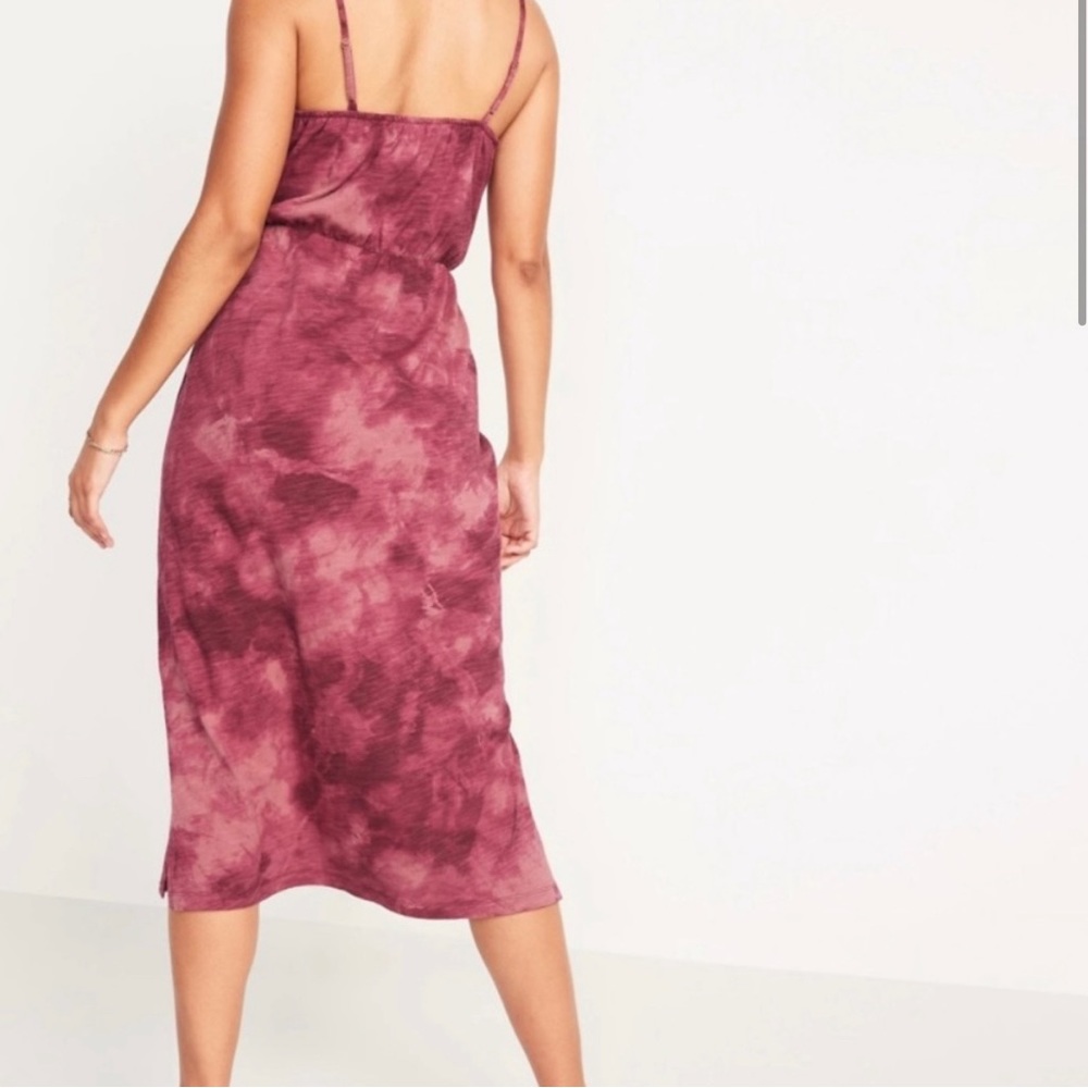 Old Navy Tie Die Waist Defined Midi Dress Burgundy L - Picture 5 of 12